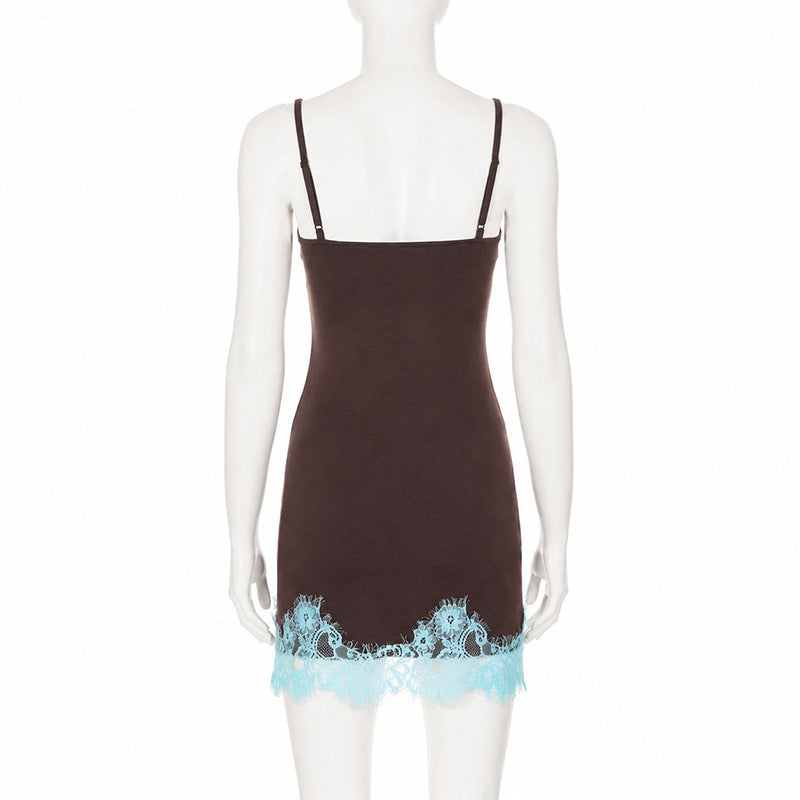 Lace Patchwork Contrast Color Mini Dress GPKJ MR51074