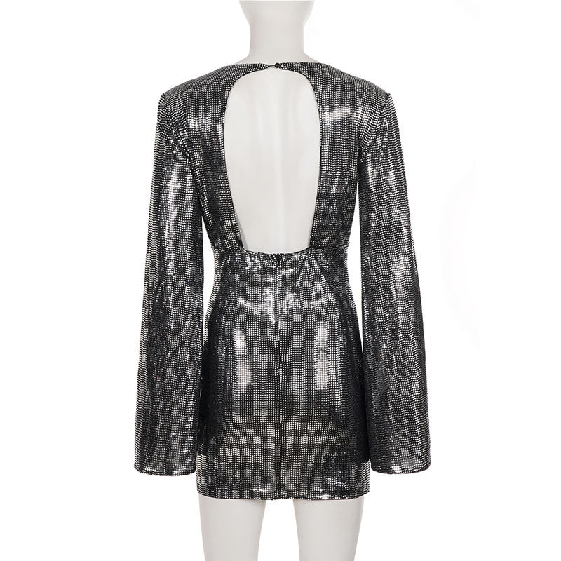 Fashion Sequin V Neck Split Mini Dress GPKJ MR50652