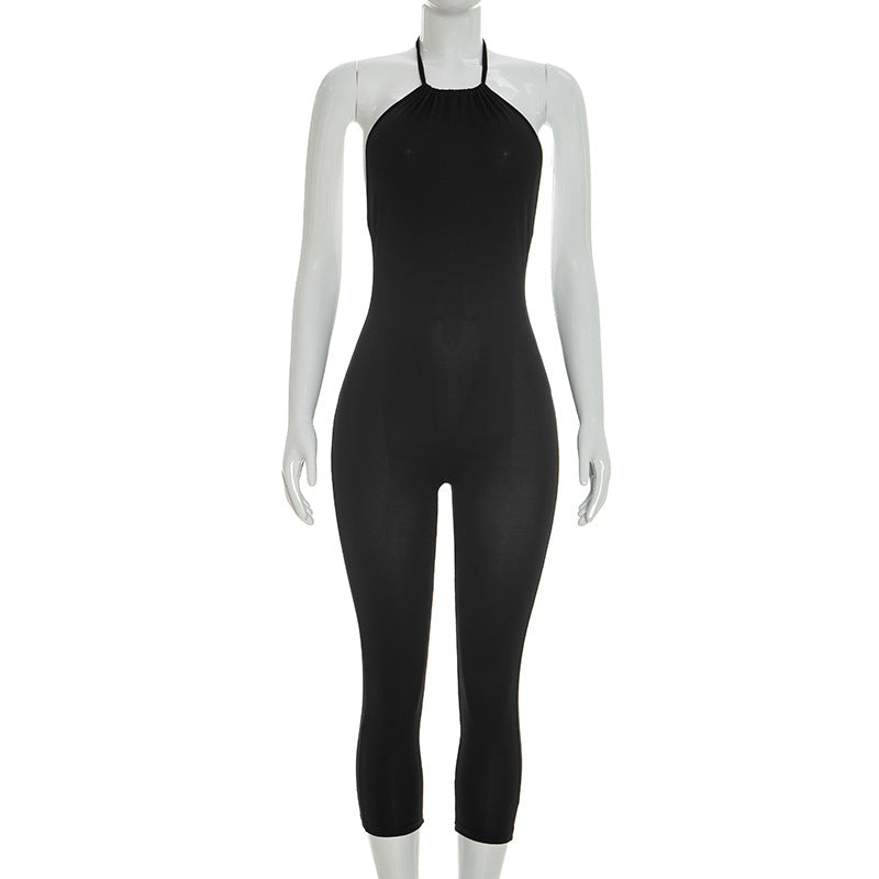 Halterneck Solid Color Backless Seventh Jumpsuit MXBF J26JP050