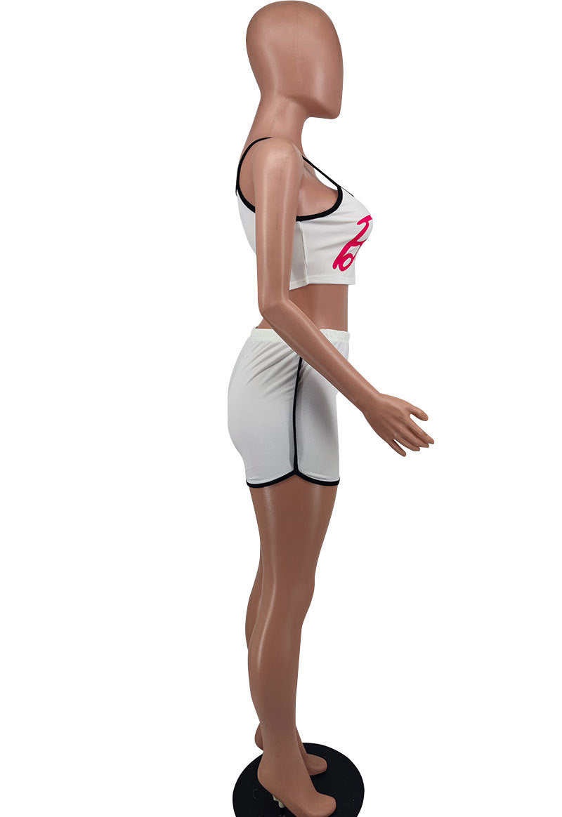 Letter Print Sling Vest And Shorts Sport 2 Piece Set XHXF 8683