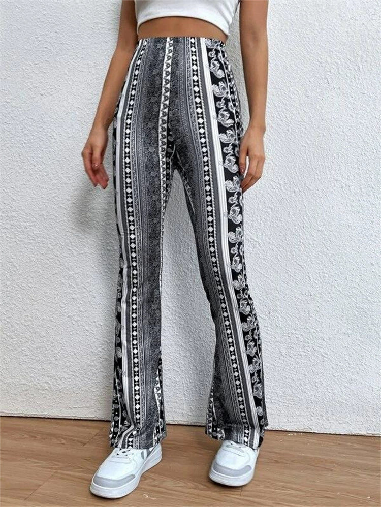 Plus Size Bohemian Slim Flared Printed Pants GWTC W0730