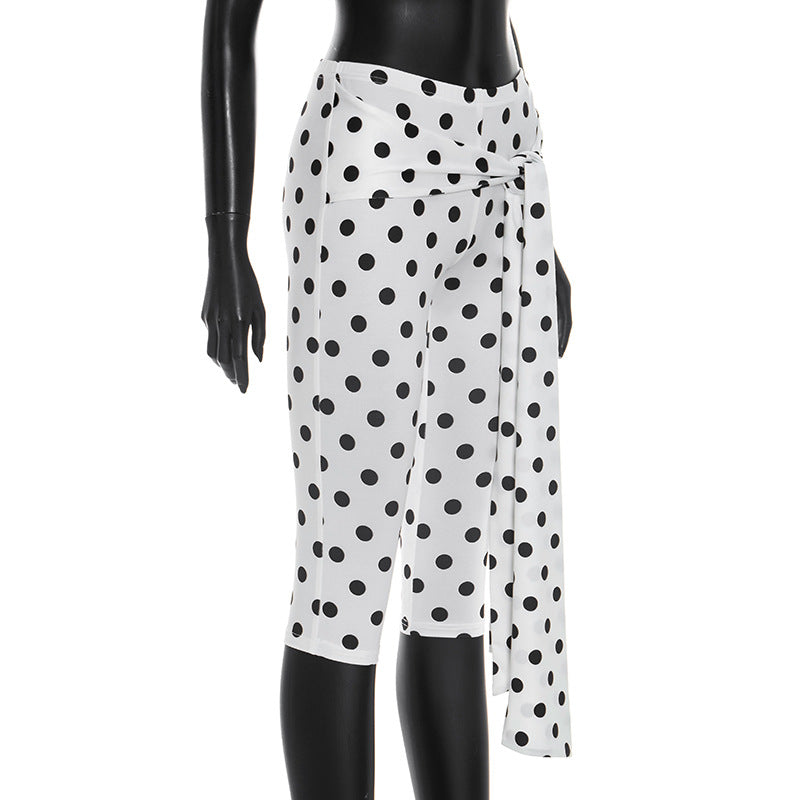 Polka Dot Print Tie Up Seventh Pants GSBW C26PT109