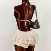 Solid Color Lace Backless Patchwork Romper GXIY K26L2280