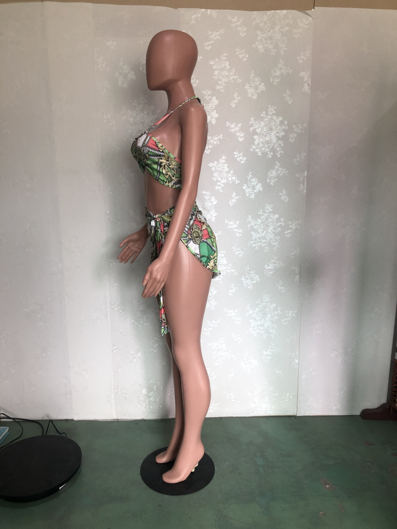 Sexy Beach Style Tie Up Printed Swimsuit Three Piece Set BN 9269
