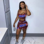 Plus Size Letter Print Cami Top Shorts 2 Piece Sets TE 4092