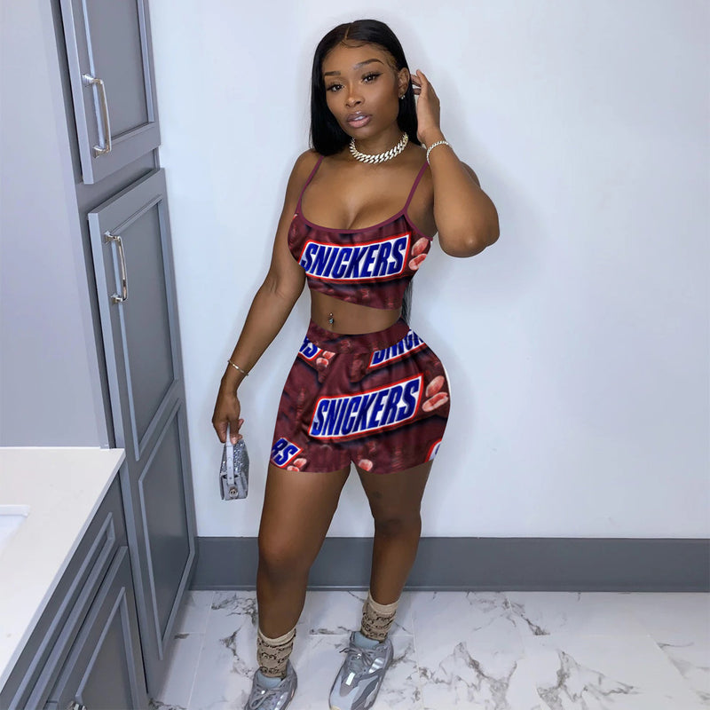 Plus Size Letter Print Cami Top Shorts 2 Piece Sets TE 4092