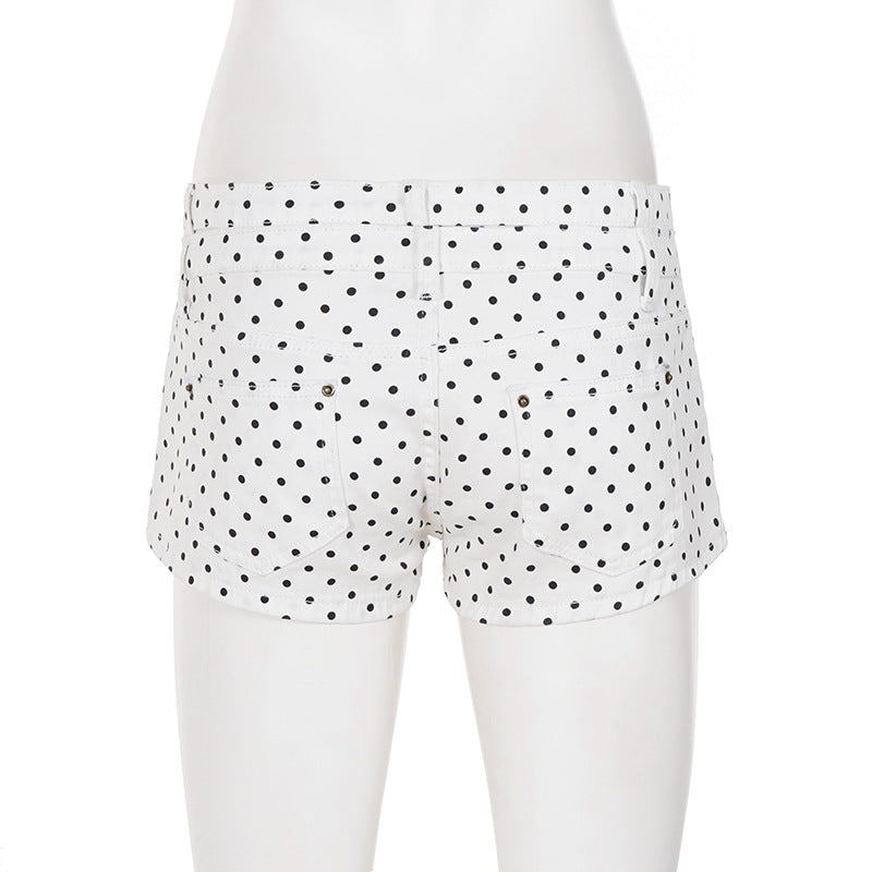 Polka Dots Print Denim Shorts GPKJ MR48798