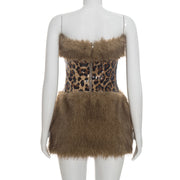 Fur Patchwork Leopard Sequin Mini Dress GDSF D26DS271