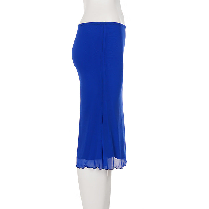 Mesh Solid Color Mid Skirt GPKJ MR49224
