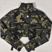 Tie Up High Collar Camouflage Coat GNZD 7831TG