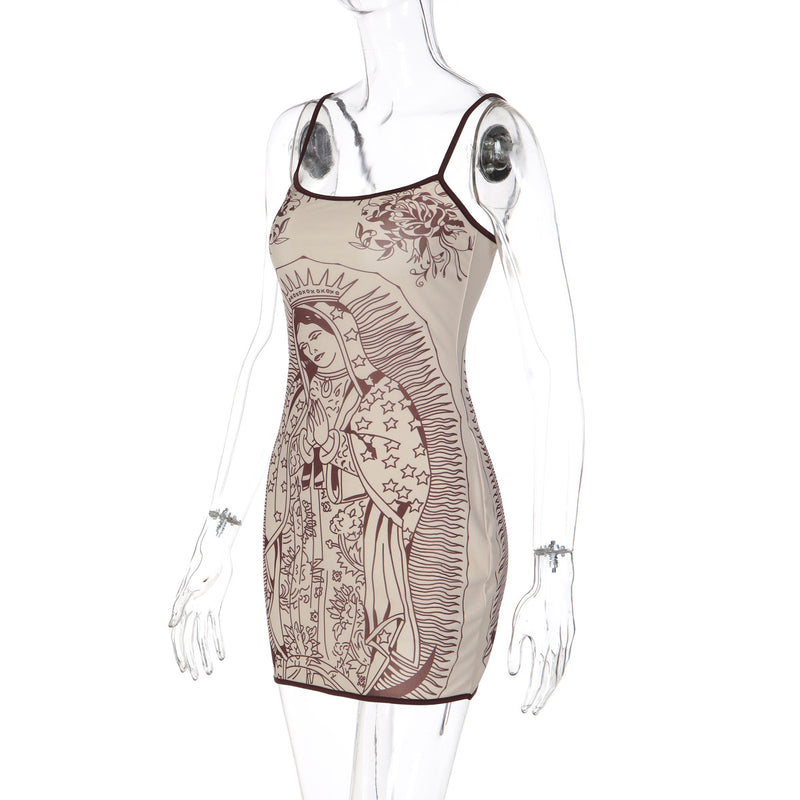 Print Slim Sling Mini Dress GLAG D6421494F