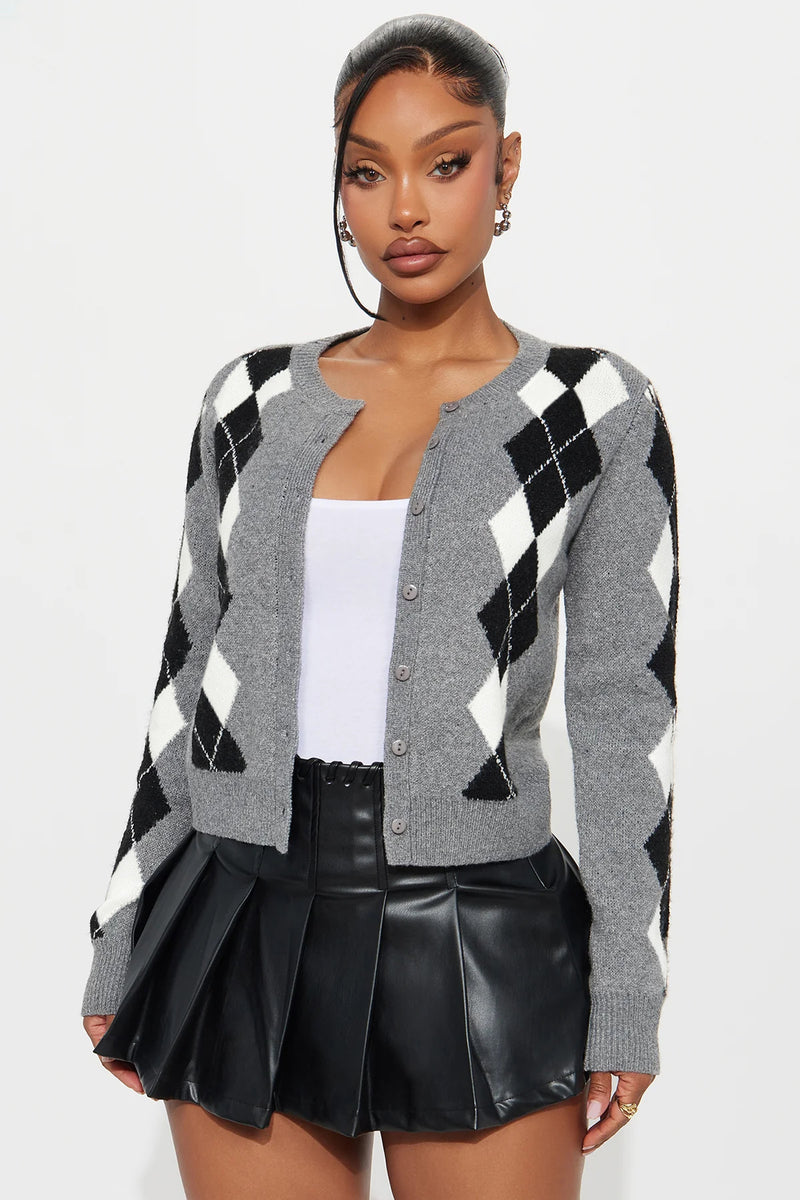 Plus Size Diamond Plaid Color Blocked Sweater Coats YMEF 59125