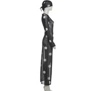 Mesh See Through Print Maxi Dress With Headscarf GZJQ K6S14679A