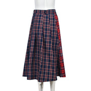 Patchwork Contrast Color Plaid Split Skirt GNZD 7993SG