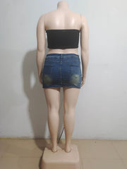 High waisted Vintage Washed Denim Mini Skirt GAKF A40809