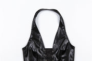 Sexy Halter Tie Up PU Leather Tank Top GYME T1734030