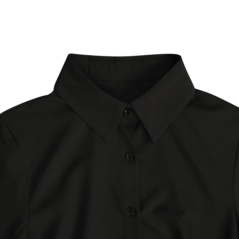 Long Sleeve Lapel Split Solid Shirt AIL 282