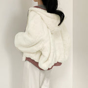 Solid Color Hooded Zipper Plush Jacket GSZM ZTP1449