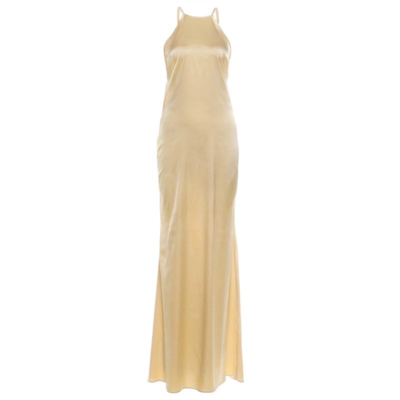 Solid Color Irregular Backless Maxi Dress GYME K6D02425A