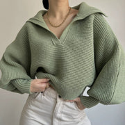 Fashion Long Sleeve Knits Lapel Sweater YMZY 21138