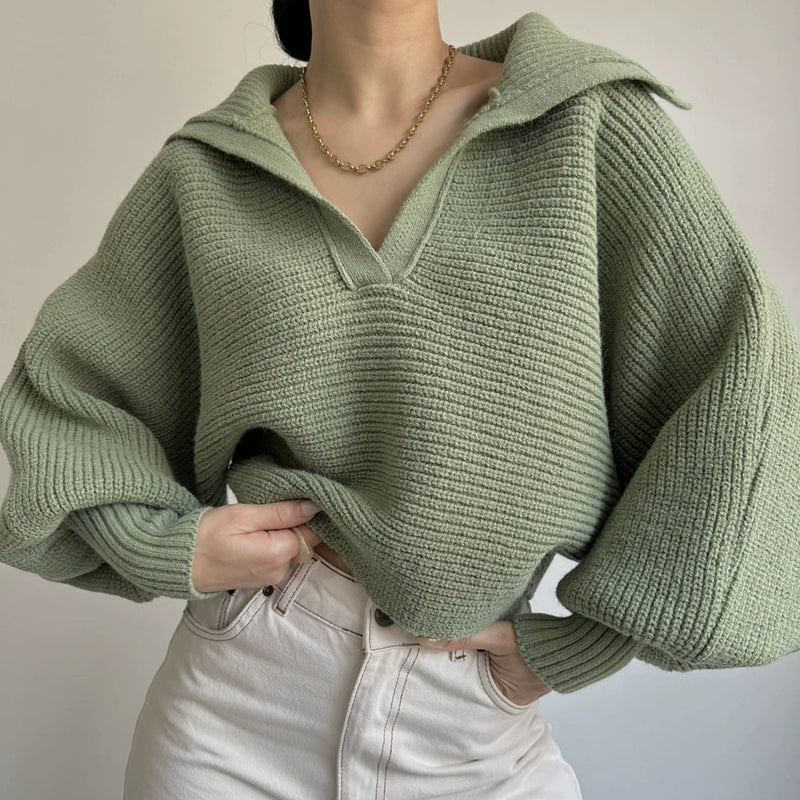 Fashion Long Sleeve Knits Lapel Sweater YMZY 21138