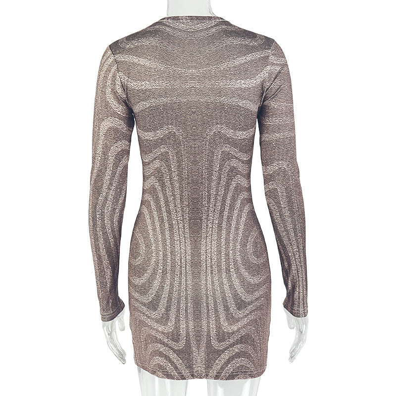 Print Long Sleeve Mini Dress GJYO JD305363