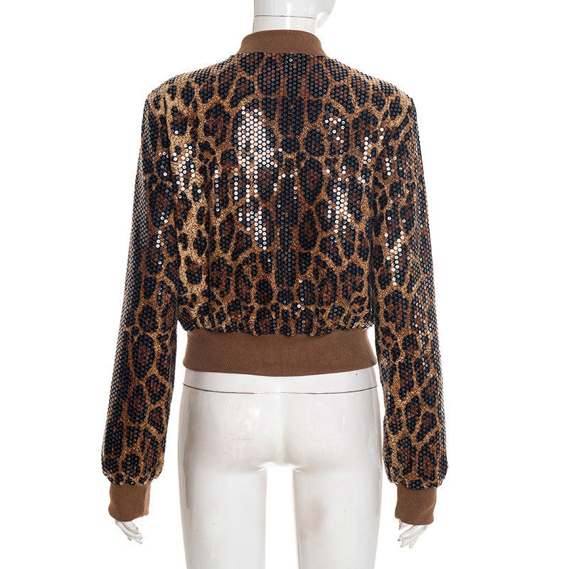 Fashion Leopard Print Sequin Jacket GSBD Q25TP355