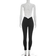 Color Block Deep V Neck Tie Up Jumpsuit GDSF J26JP099