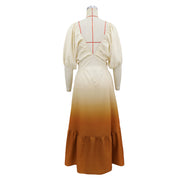 V Neck Puff Sleeve Gradient Color Maxi Dress GYLY 11265