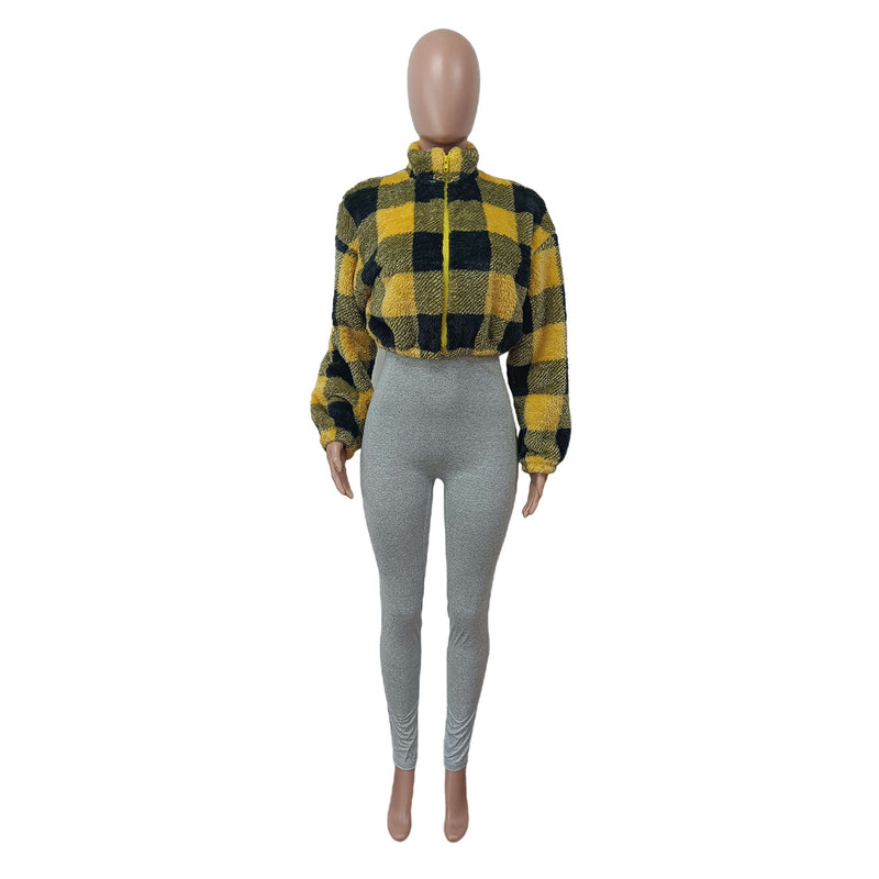 Plush Plaid Fashion Long Sleeve Jacket MEM 88515