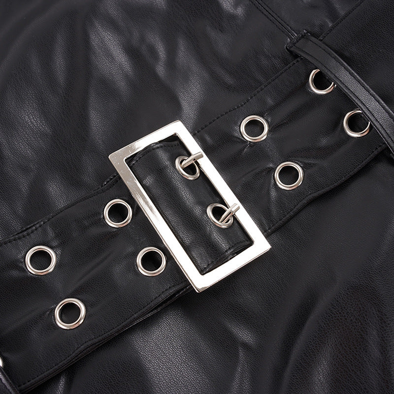 PU Leather Belt Mini Dress GPKJ MR51383