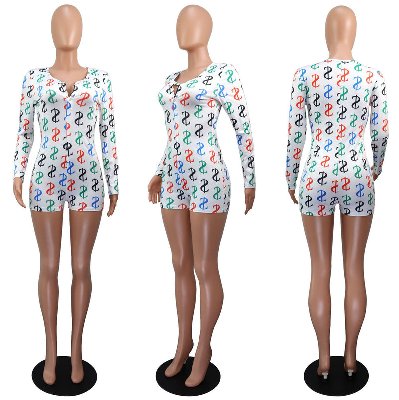 Dollar Print Letter Casual Loungewear Romper GWLS LD201033