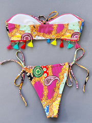 Sexy Print Wrap Chest Swimsuit 2 Piece Set CSYZ C823K