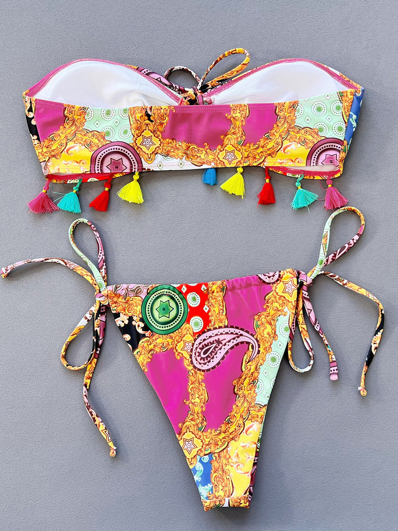 Sexy Print Wrap Chest Swimsuit 2 Piece Set CSYZ C823K
