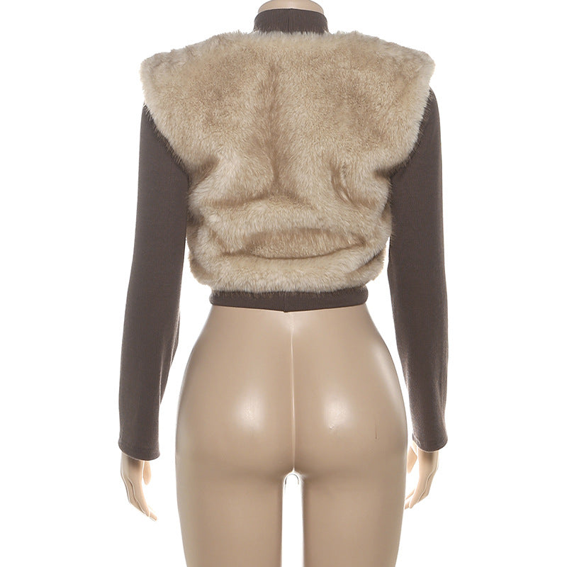 Faux Fur Patchwork Slim Short Jacket GZJQ K25C80752