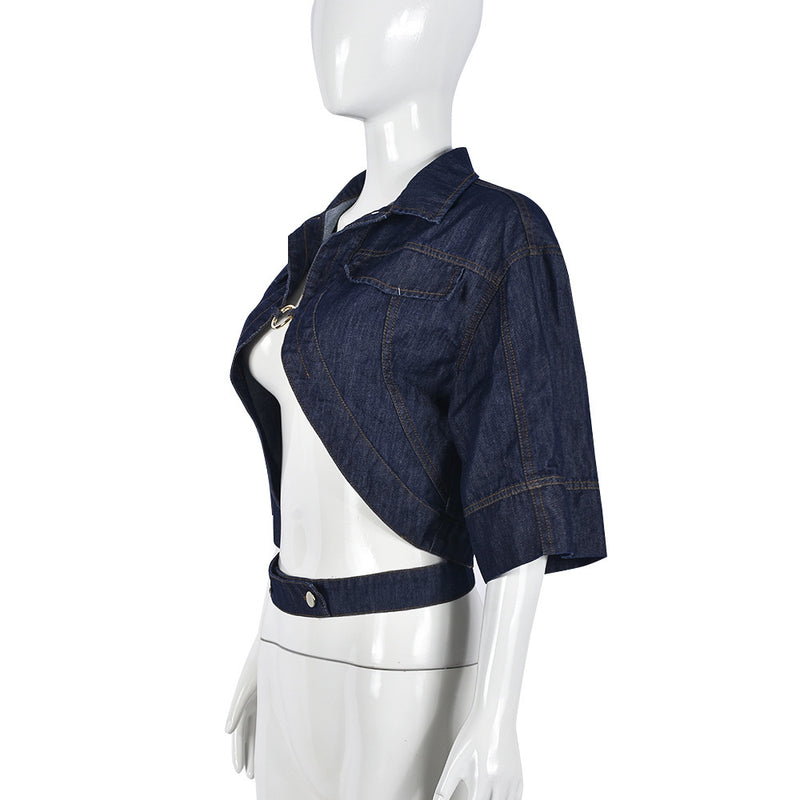 Half Sleeve Lapel Denim Short Coat GNZD 9761TD