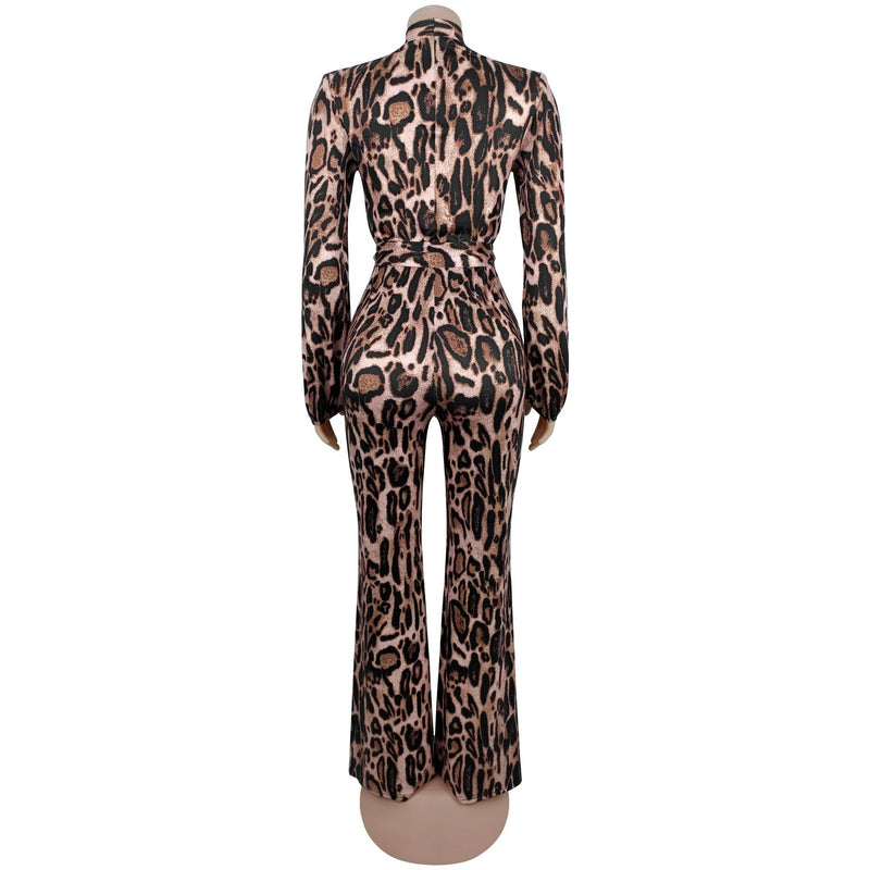 Leopard Print V Neck Jumpsuit BY 7586