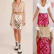 Heart Print Color Block Sequined Skirt GOLB SU4243