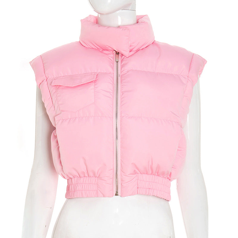 Solid Color Sleeveless Zipper Cotton Vest Jacket GSZM Y25TP352