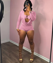 Deep V Neck Solid Color Long Sleeve Romper GZJQ K24Q62136