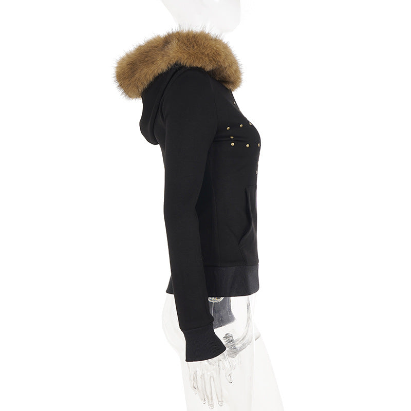 Rivet Zipper Long Sleeve Hooded Coats GPKJ MR50532