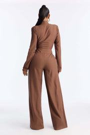 Solid Color Tie Up Bow Wide Leg Jumpsuit OSM 4496