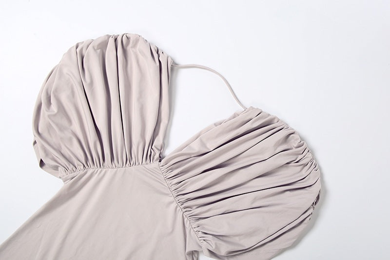 Off Shoulder Ruched Solid Color Maxi Dress GYME K6D06869A