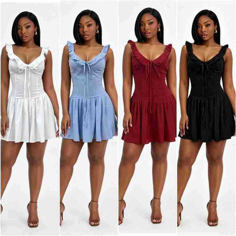 V Neck Solid Color Backless Mini Dress GMYU 9512