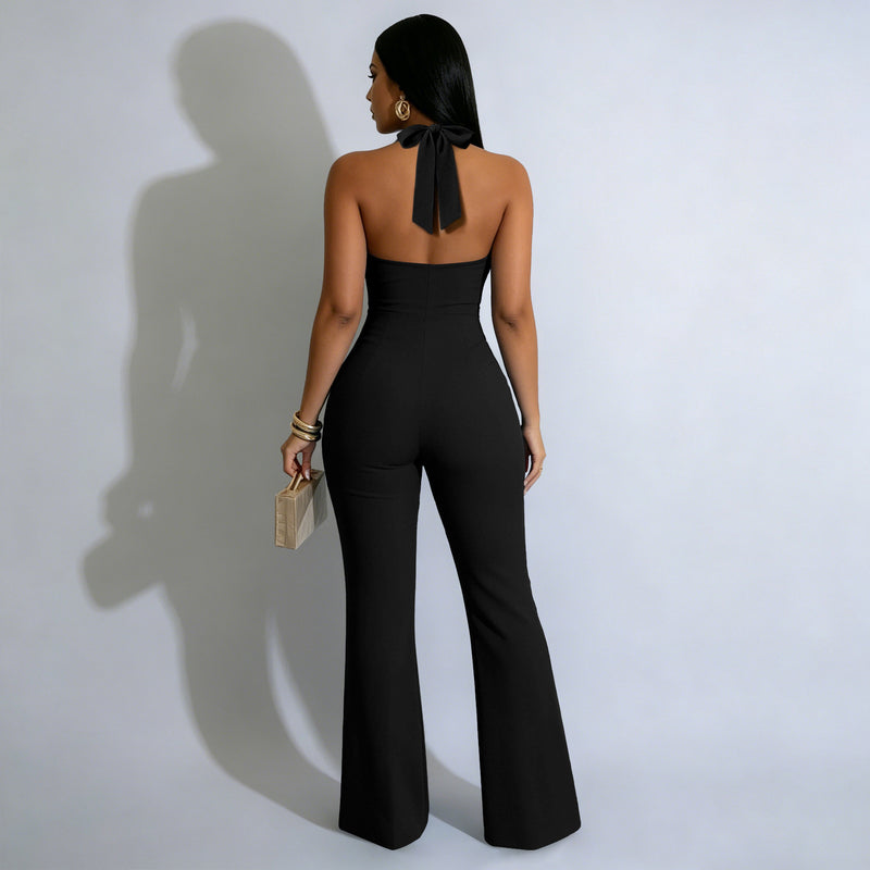 Backless Halterneck Micro Flare Jumpsuit YF 11072