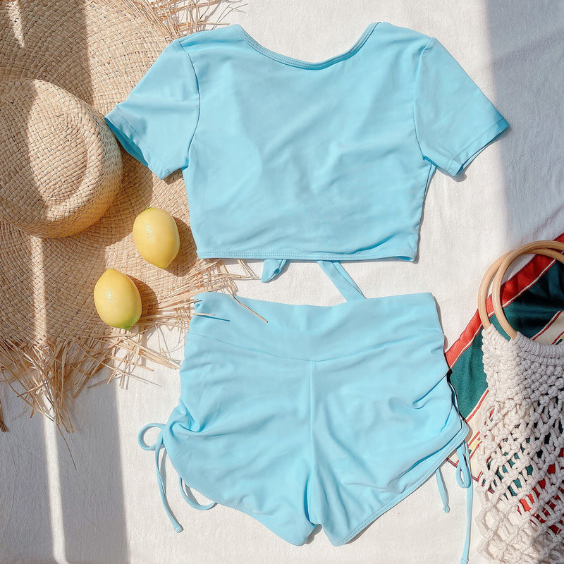 Sexy Short Sleeve High Waist Swimsuit Two Piece Set CSYZ B205W