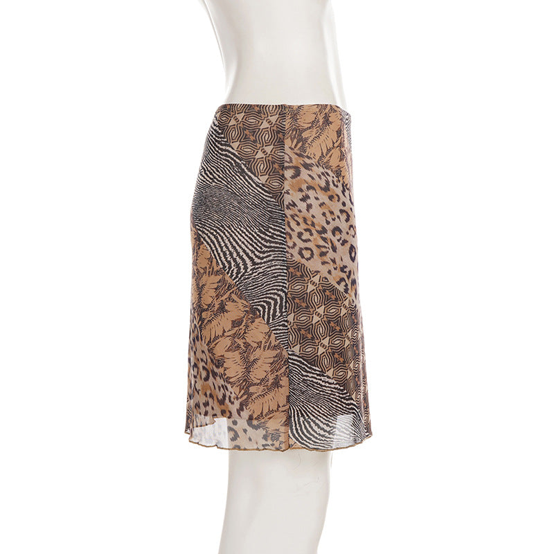 Retro Animal Print Mesh Mid skirts GPKJ MR51078