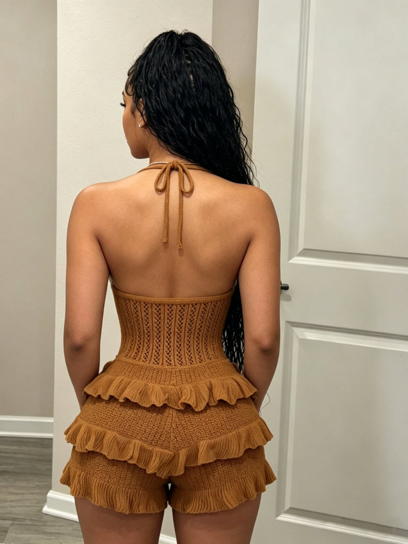 Knits Halterneck Hollow Out Romper CM 60511
