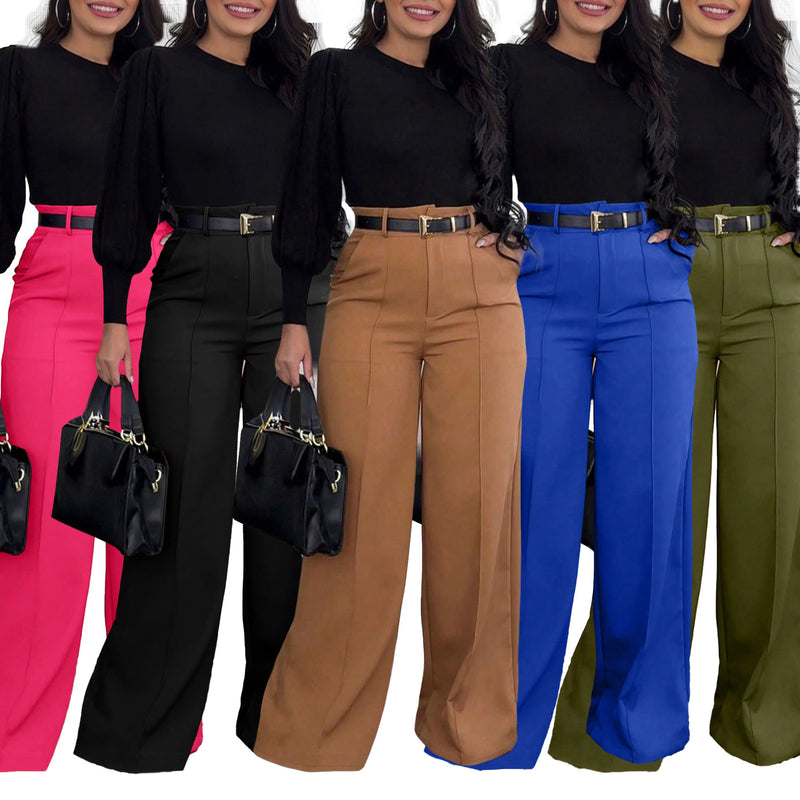 Loose Solid Color Straight Suit Pants SH 391409