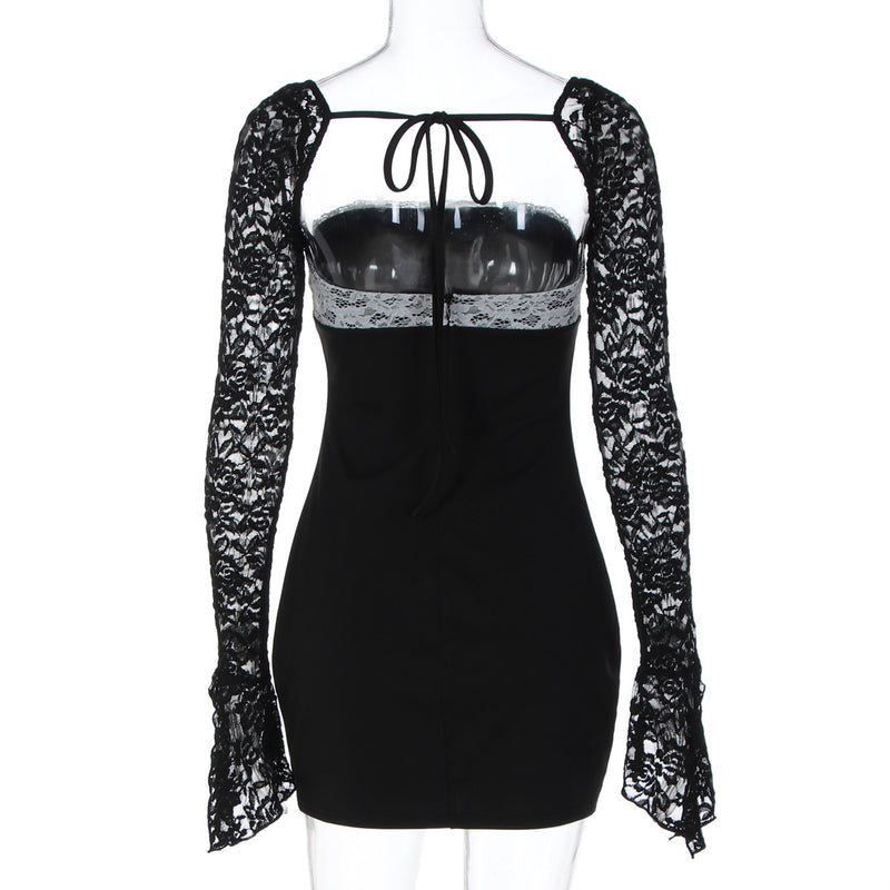 Lace Patchwork Long Sleeve Mini Dress GLAG D6121147F
